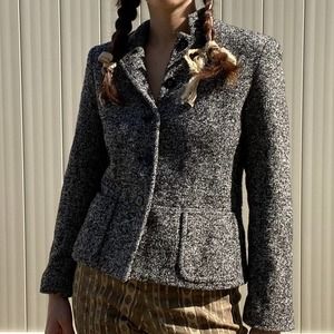 Structured speckled charcoal heavy wool blazer